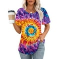 thumbnail image 2 of QATAINLAV Summer Shirts for Women 2025 Fashion Tie Dye Tees Tops Loose Dressy Casual Pleated Tshirts Round Neck Short Sleeve Blouses Multicolor M Today's Sales, 2 of 8