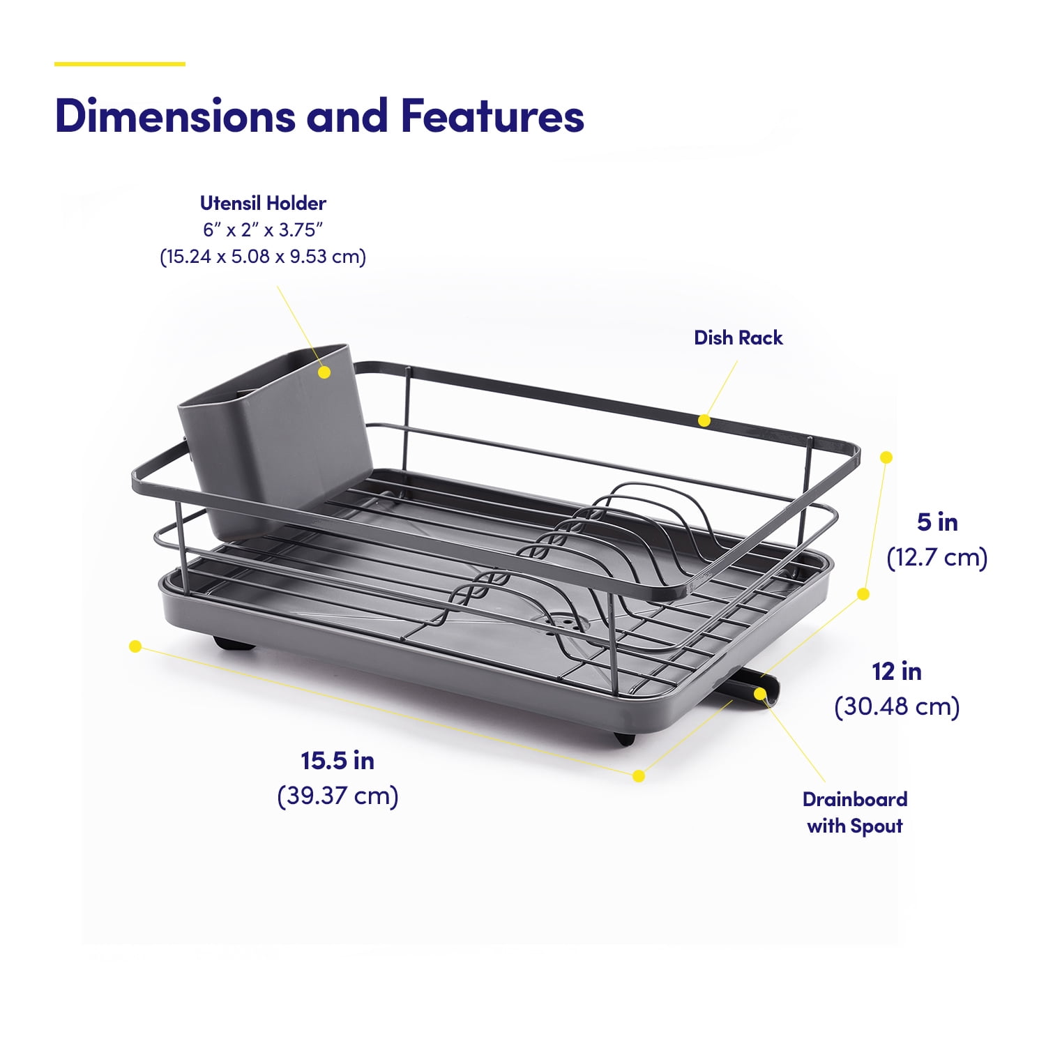 3-Piece Multi-Functional Dish Drying Rack with Drain Board & Utensil Holder, Gray