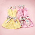 thumbnail image 3 of Bow Decor Dog Plaid Dress Set - 1 Set, Ruffled Sleeves, Summer Cat Dress with Headdress, Pet Supplies, 3 of 8