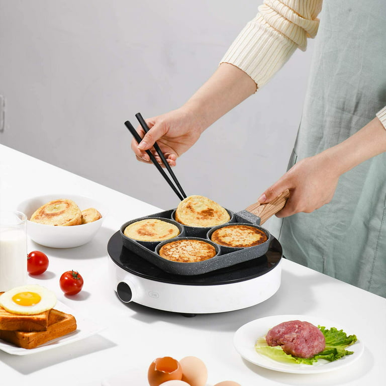  Supkiir Egg Frying Pan, 4 Cup Egg Procher, Non Stick Skillet  Pans with Pastry Brush and Spatula for Frying Eggs Burgers Bacon Pancakes,  Round: Home & Kitchen