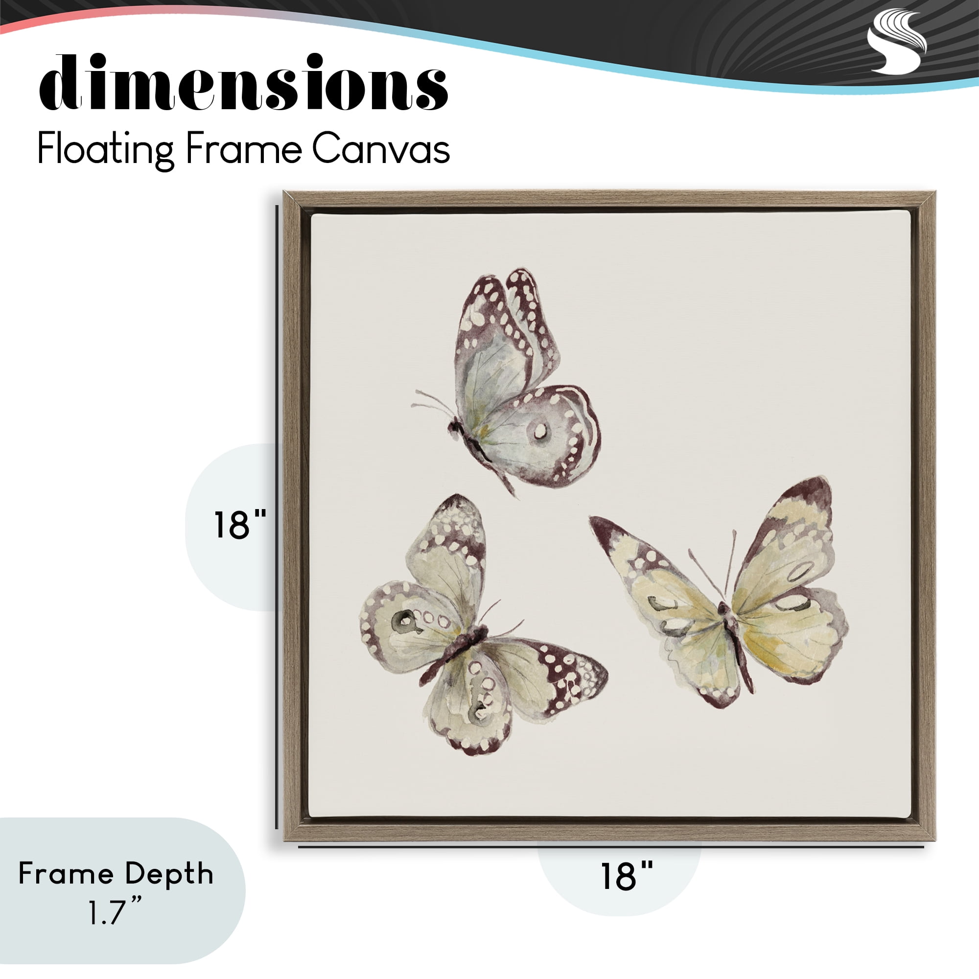 Stupell Industries Isolated Butterflies on Beige Brown Framed Floater Canvas Wall Art, design by Patricia Pinto
