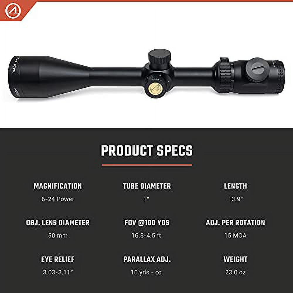 Athlon Optics Talos Riflescope, 6-24 x 50, SFP, 1in Tube, Illuminated BDC 600 Re