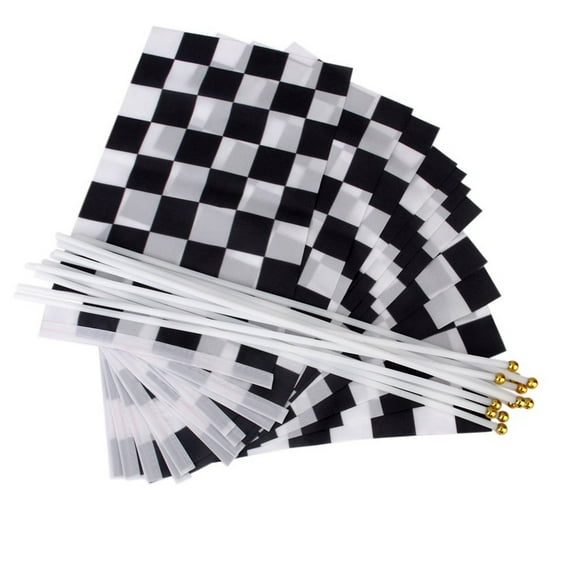 12 Pcs Bannières de Course F1 de Formule un à Carreaux, Drapeaux à Agiter à la Main (Noir+blanc)