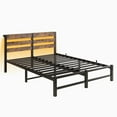 thumbnail image 5 of Tcbosik Bed Frame Queen Size with Charging Station, LED Bed Frame with Wood Headboard, Metal Platform Bed with Under Bed Storage, No Box Spring Needed, Brown, 5 of 10