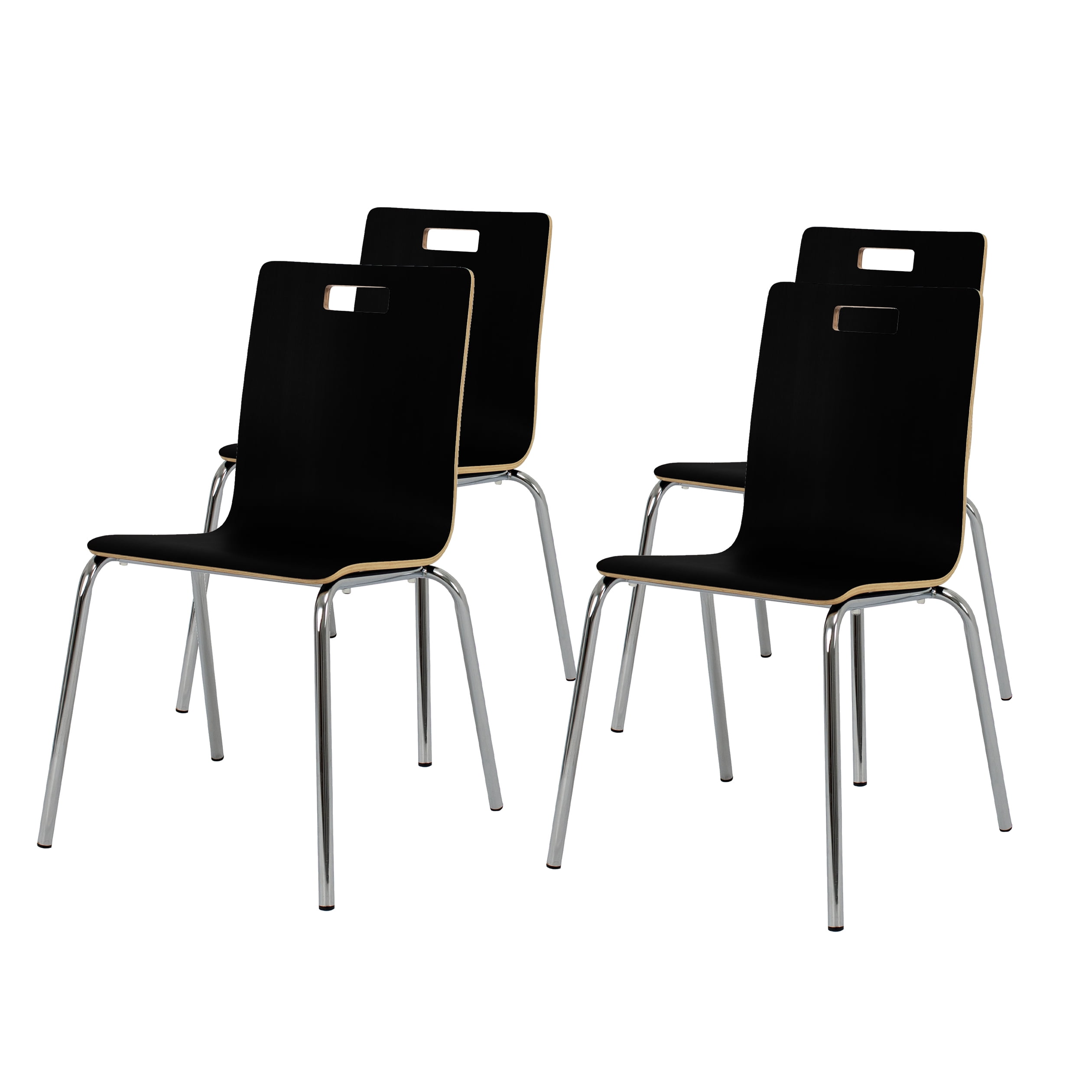Hampden Furnishings Alexis Collection Stack Chair, Black Woodgrain, Modern Plywood Seat, Pack of 4