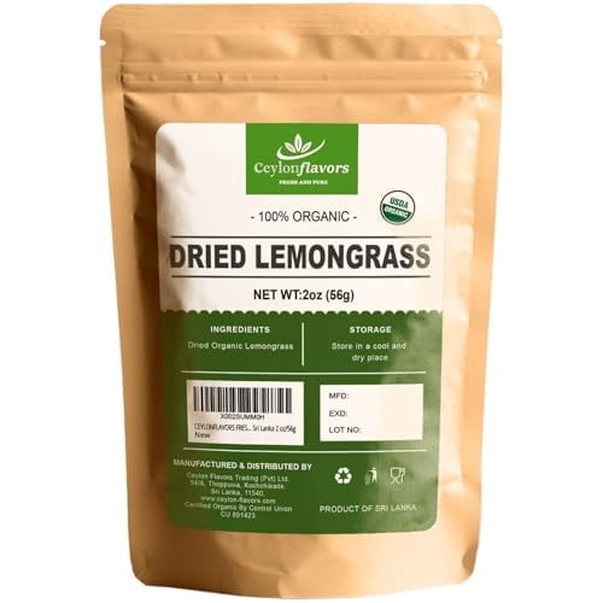 Organic premium grade dried lemon grass cut, harvested from a organic farm in Sri Lanka 2 oz/56g