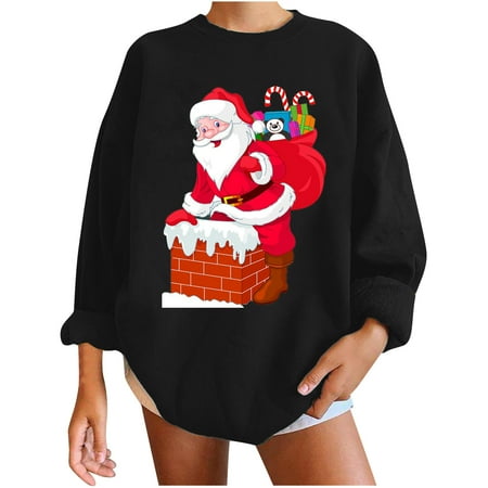 

Christmas Shirt Womens Casual Christmas Printed Pullover Crew Neck Long Sleeve Buttons Blouse Tops Long Sleeve Shirts for Women Christmas Pajamas for Family Women Tops and Blouses