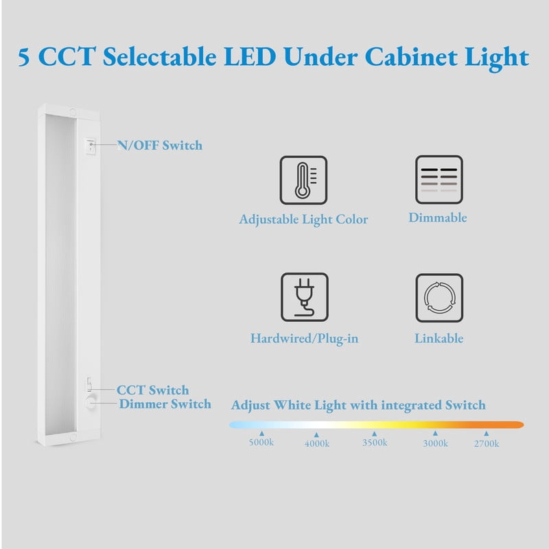LNC 18 Inch LED Under Cabinet Light,9W,5CCT,900LM,PWM Dimmable,ETL Listed,for Kitchen,Pantry,Closet