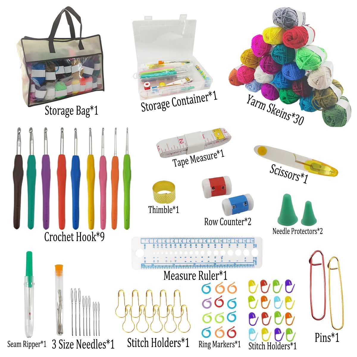 Crochet Set Crochet Hooks Multicolor Yarn Crochet Accessories for Kids Adults Beginner Kit 103Pcs