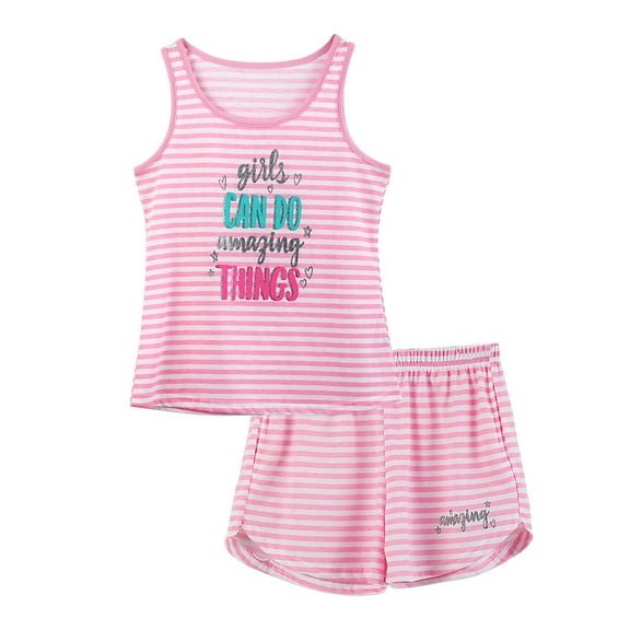 Beezizac Girls Tank Top Pajamas – Size 10 Summer Shorts PJS Set Big Kids Clothes for Tween/Teens Pink Stripe
