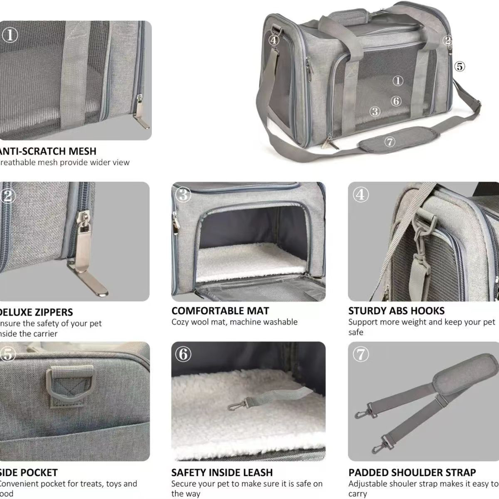 Bxaolu Cat Carriers Soft Sided Dog Carrier Pet Carrier for Small / Medium Cats Dogs Puppies (Up To 15lbs), Airline Approved Small Dog Carrier, Collapsible Travel Puppy Carrier -Gray