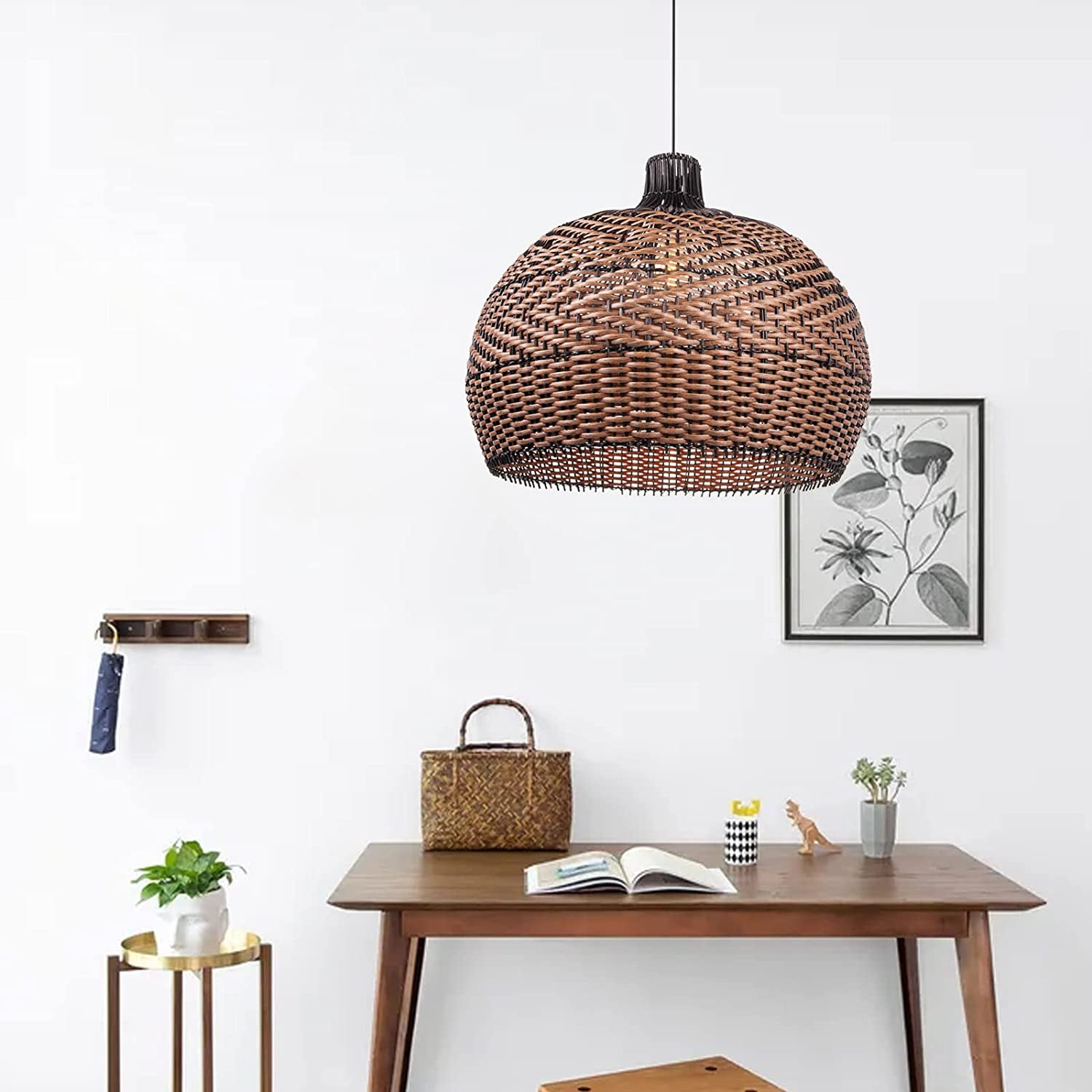 Arturesthome Rattan Pendant Light Fixtures for Kitchen Island, Wicker Chandelier, Handmade Woven Hanging Ceiling Lighting Lampshade Coffee