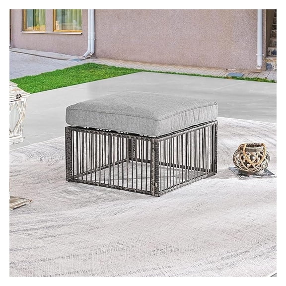 Patio Footstool Outdoor Ottoman with Soft Thick Cushion for Garden Yard Deck Poolside, Gray
