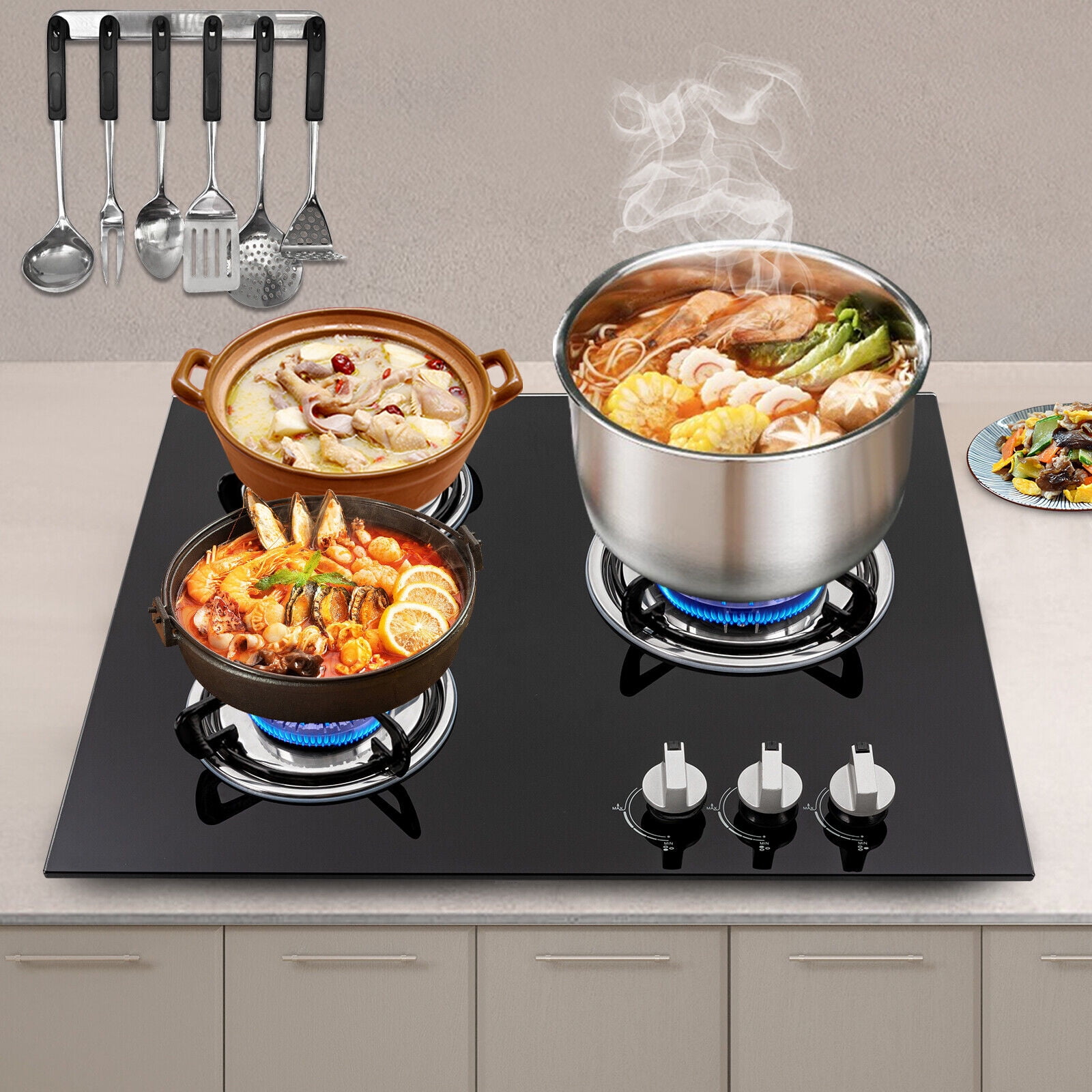 23 inch Stove Top Gas Cooktop Burner Kitchen Cooking NG with 3 Burners
