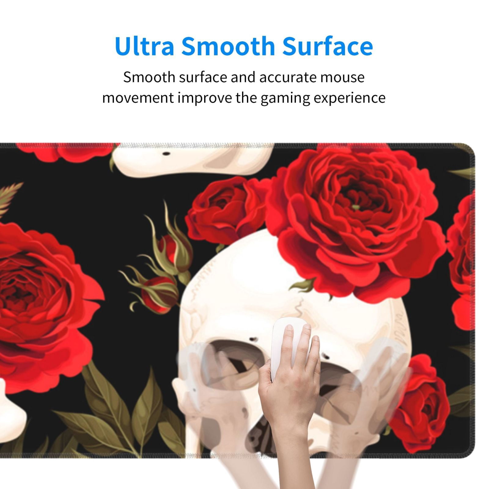 Skulls Red Roses Raven Mouse Pad Extended Large Gaming Mousepad Non-Slip Rubber Big Keyboard Desk Mat 31.5 X 11.8 Inch