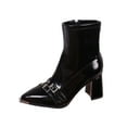 thumbnail image 2 of Roncen Women's Winter Ankle Boots - Fashion Casual Solid Color Patent Leather Pointed Toe Chunky Mid Heel Shoes, Shiny Finish Dress Boots for Women, 2 of 8