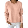 thumbnail image 2 of Women Crew Neck Soft Knit Sweater Loose Long Sleeve Rib Cuff Solid Color Basic Pullover Top Casual Fall Layering Blouse, 2 of 5