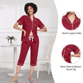 thumbnail image 3 of EA'S SECRET 100% Cotton Women's Pajama Sets Short Sleeve Button Down Capri Nightwear V Neck Pjs Sleepwear with Pockets(Wine Red,L), 3 of 7