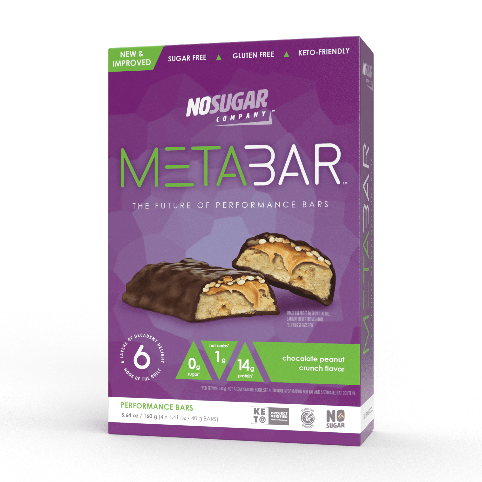No Sugar Company Metabar Chocolate Peanut Butter Protein Bars, 4 Count