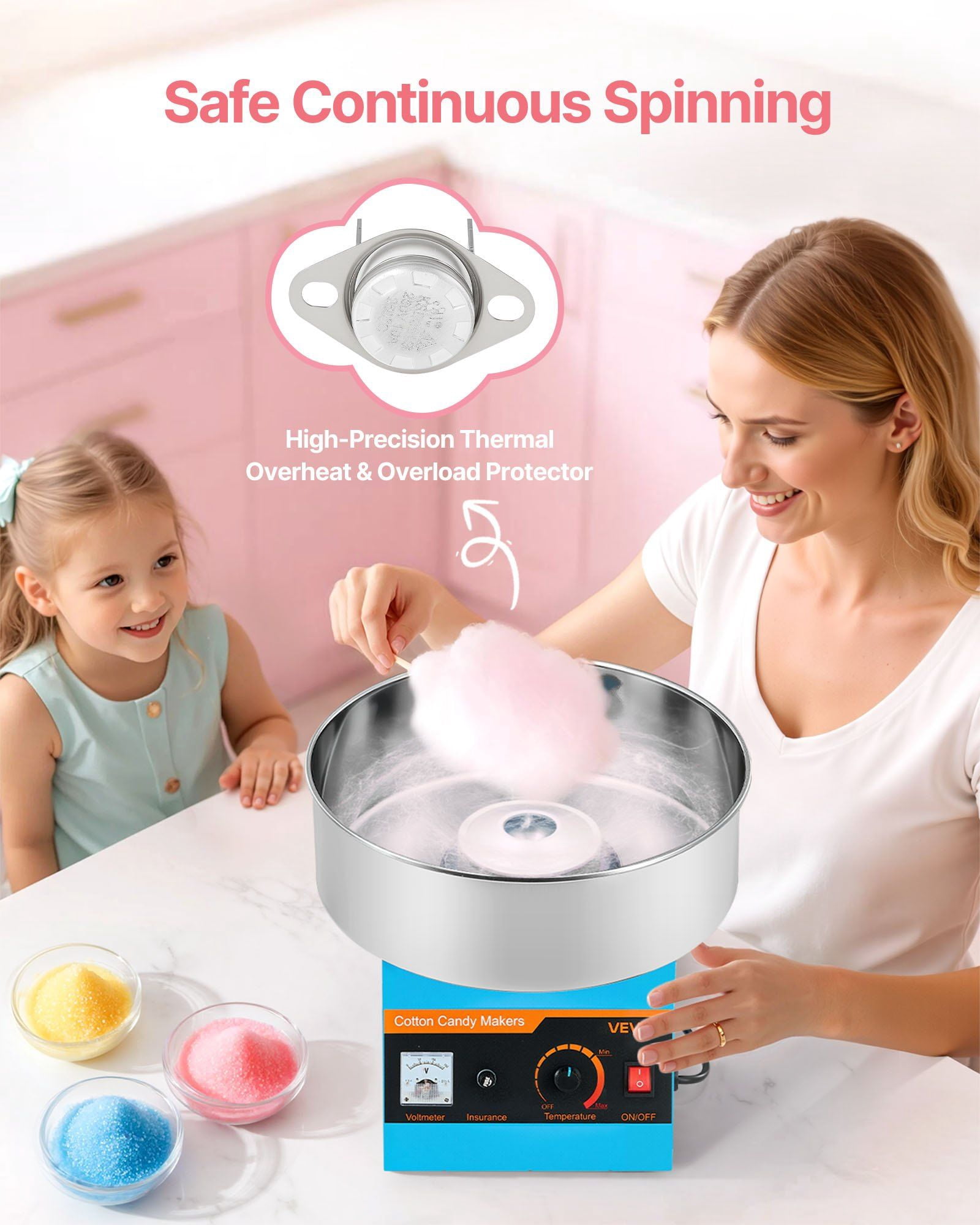 Electric Cotton Candy Machine, 1000W with 15" Bowl & Scoop, Perfect for Home and Parties
