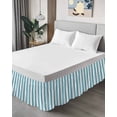 thumbnail image 4 of Aqua Striped Bed Skirt Cal King Size, Modern Farmhouse Blue White Stripes Wrap Around Bed Skirting with Adjustable Elastic Strap, Dust Ruffled Pleated Bedskirts 16 Inch Drop for Bedroom Cal King Beds, 4 of 9