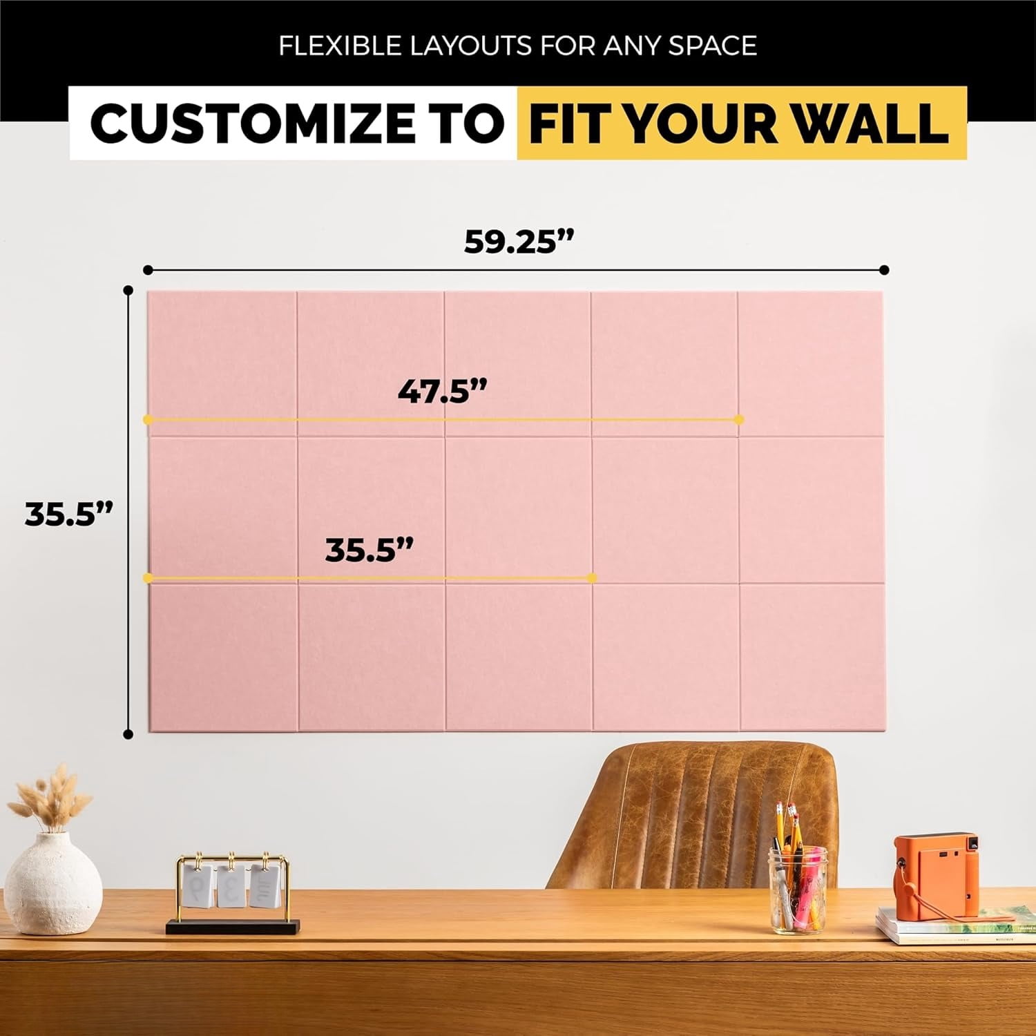 Vision Board - Cork Board for Walls, 59" x 36" | 15 Pack | Cork Board Tiles, Felt Bulletin Board, Large Corkboard, Cork Panel for Office, Felt wall Panels, Cork Panels, Corkboard Roll (Pink)