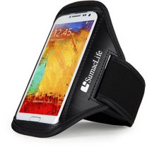 Water Resistant Mens or Womens Adjustable Brushed Black Workout / Training / Fitness / Running Velcro Armband for phones up to 5.10in x 3.4in (5.5 - 5.75in Screensize)