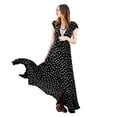 thumbnail image 3 of Leutsin Robe Maxi de Plage Longue Grande Taille pour Femmes à Col en V Portefeuille Vintage à Pois à Manches Courtes Fendue, 3 of 8