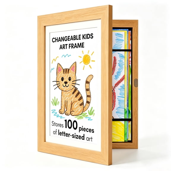 Kids Artwork Frames, A4, 8.4x11.8 Art Picture Frame with Mat Display for Room Decor, Picture Display Children's Storage Frame, Art Project, Beige
