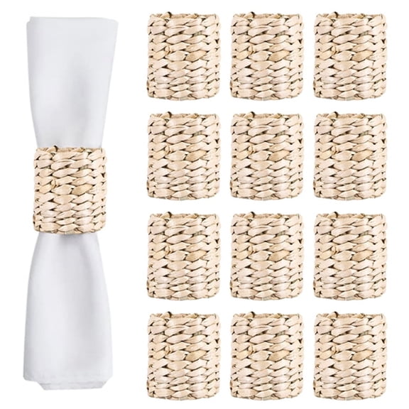 12Pcs Water Hyacinth Napkin Rings -for Party, Dinner Table Decoration