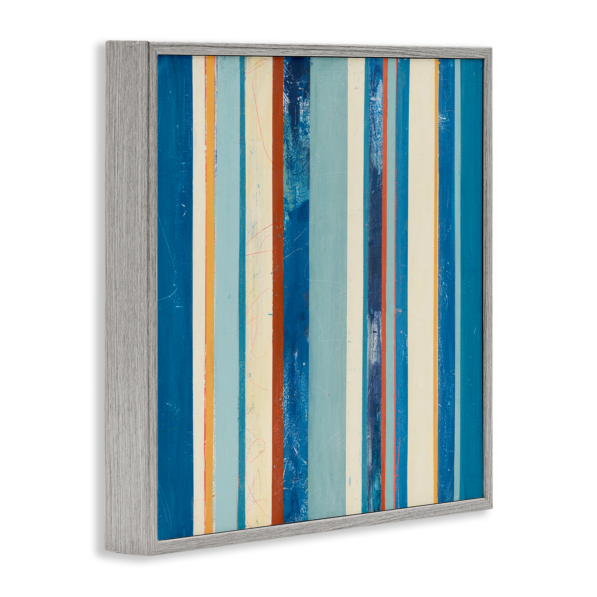 Stupell Industries Distressed Blue Stripes Abstract Painting Gray Framed Art Print Wall Art, 24 x 24
