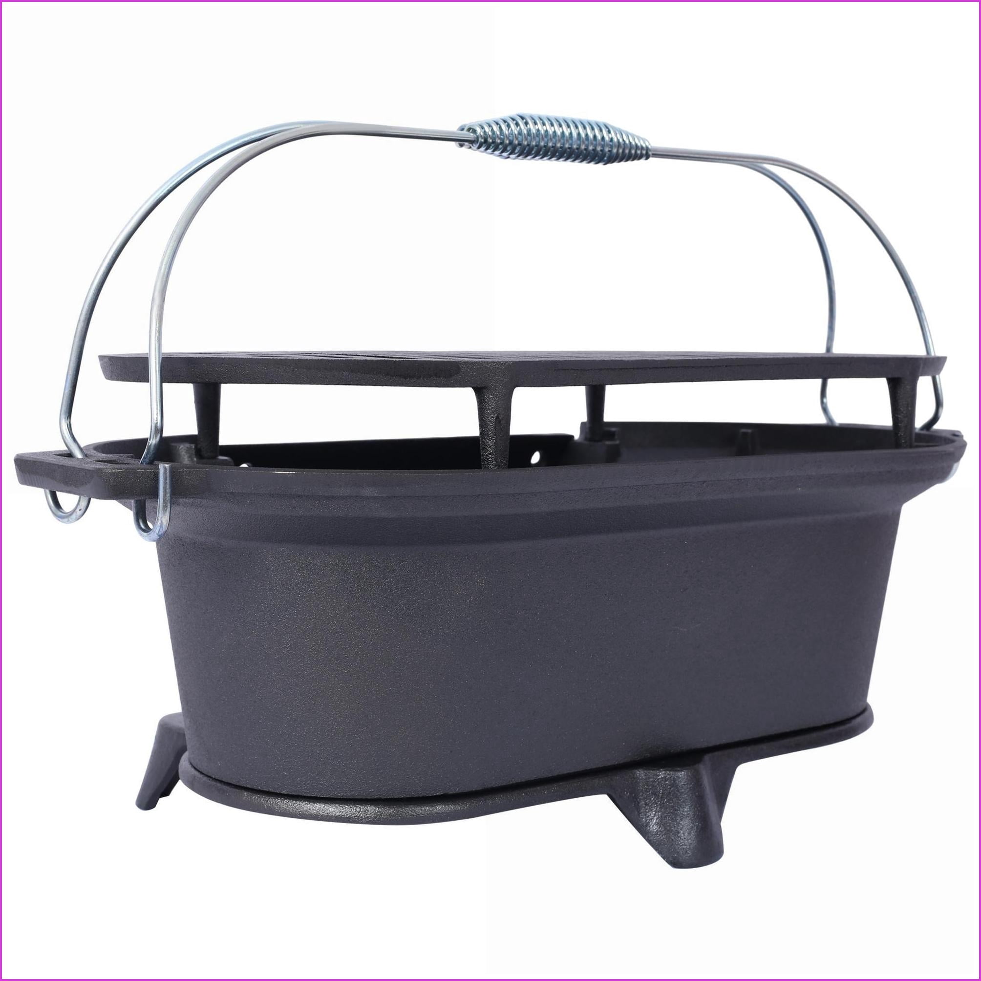 GrillSmokers | Portable Oval Enameled Tabletop Charcoal Grill, For Camping Tailgating Picnics | Black | Cast Iron
