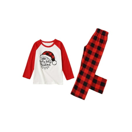 

Yuemengxuan Christmas Family Pajamas Set O-neck Tops+Plaid Long Sleeve Print Trousers/Romper