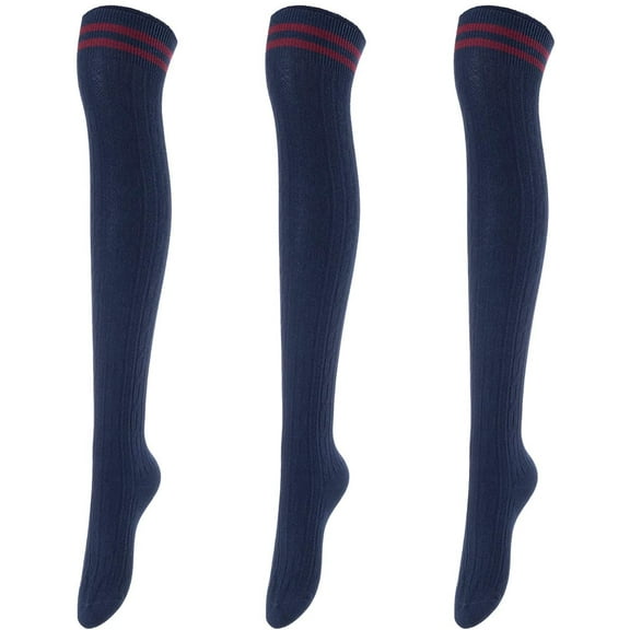 Lovely Annie Women's 3 Pairs Over Knee High Thigh High Cotton Socks Size 6-9 A1023