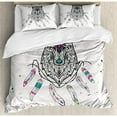 thumbnail image 3 of Tribal Duvet Cover Set Twin Size, Wild and Free Inspirational Artwork Ethnic Wolf with Boho Feathers Print, Decorative 2 Piece Bedding Set with 1 Pillow Sham, Pale Grey Pink Teal, by Ambesonne, 3 of 3