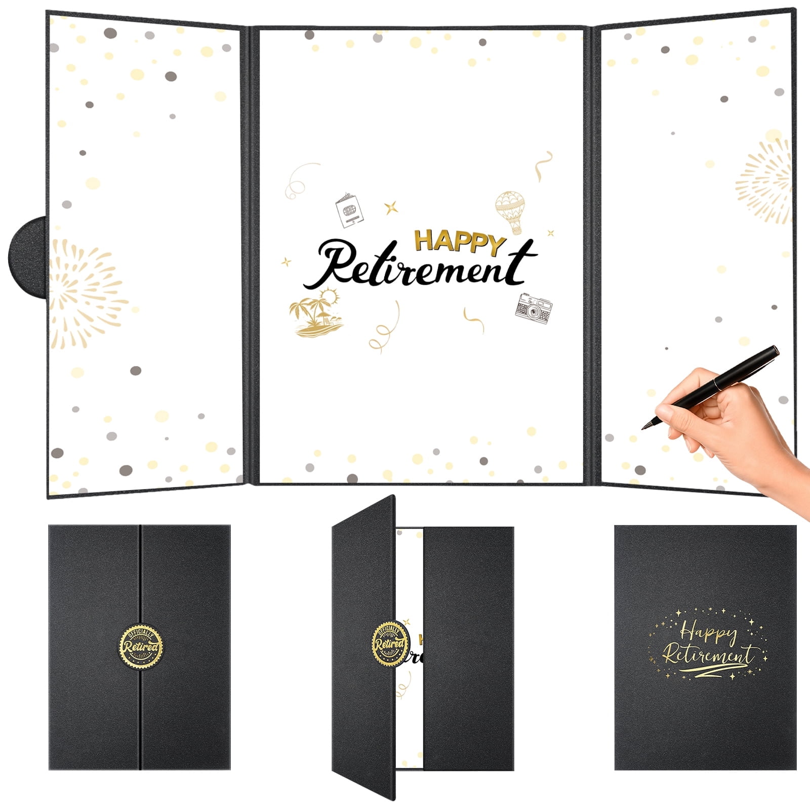 Black Gold Retirement Party Decorations, Officially Retired Alternative Signature Guest Book for Men Women Happy Retirement Gifts Signing Card Board for Retirement Farewell Party Supplies