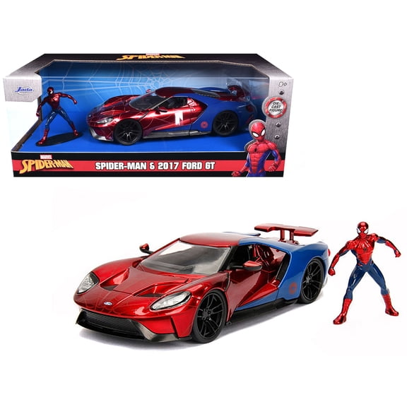 2017 Ford GT with Spider Man Diecast Figurine "Marvel" Series 1/24 Diecast Model Car by Jada