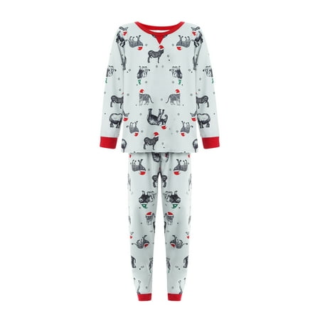 

Ehfomius Family Matching Pajamas Set Adult Kids Long Sleeve Round Neck Animal Print Tops Pants Sleepwear