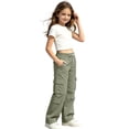 thumbnail image 7 of Tfken Children Soft Lightweight Pants Daily School Wear Girls Cargo Pants With Pockets School Uniform Loose Trendy Kids Breathable Clothes Size 5-6 Years Green, 7 of 7