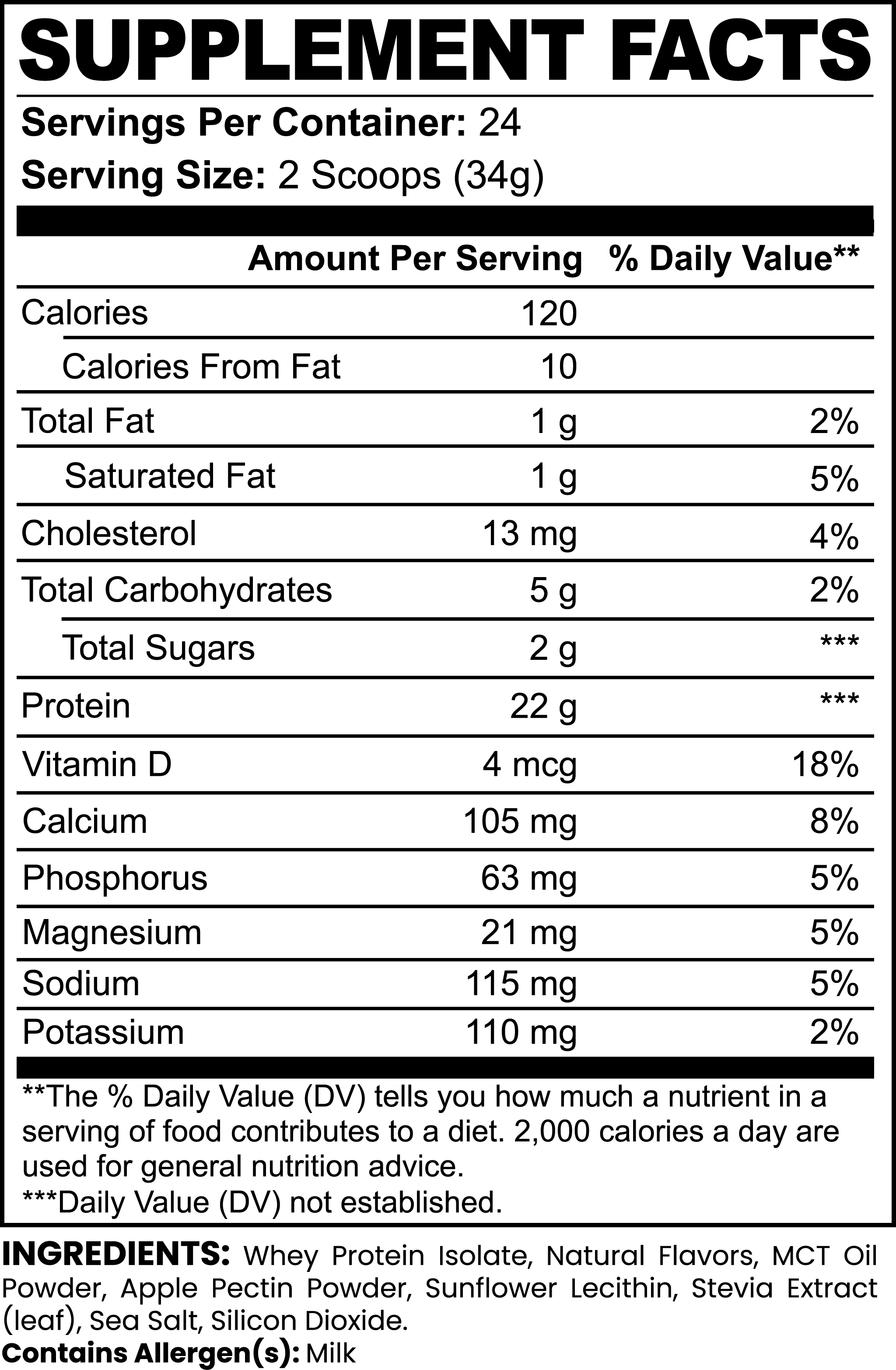 Invincible Supplements Advanced Whey Protein Isolate, Vanilla- 22g Protein with Apple Pectin & MCT Oil- 2LBS