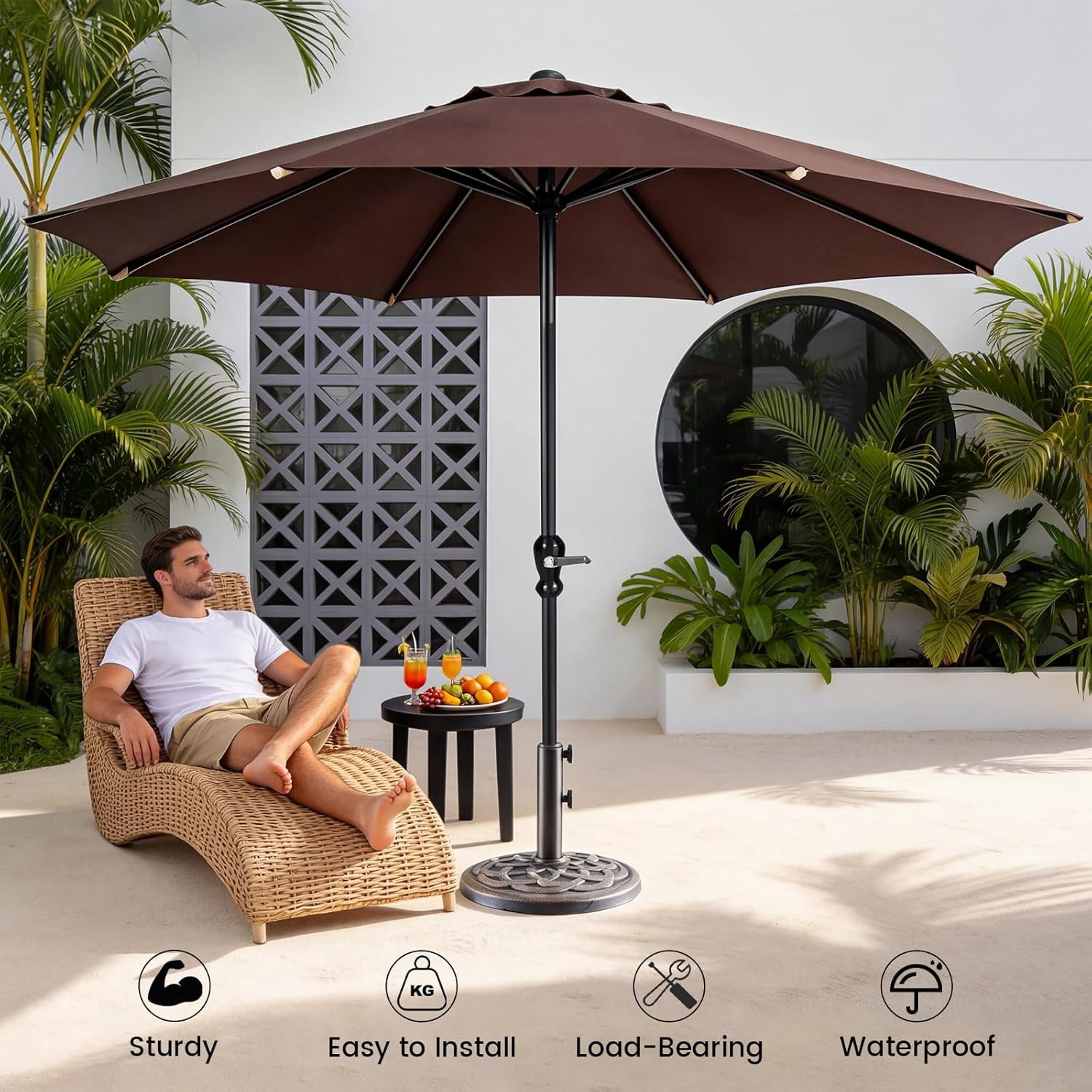 JIOABL Patio Umbrella Base with 2 Removable Pole Adapters, Heavy Duty Resin & Iron Stand, Waterproof, UV-Resistant, Adjustable, 30 lbs