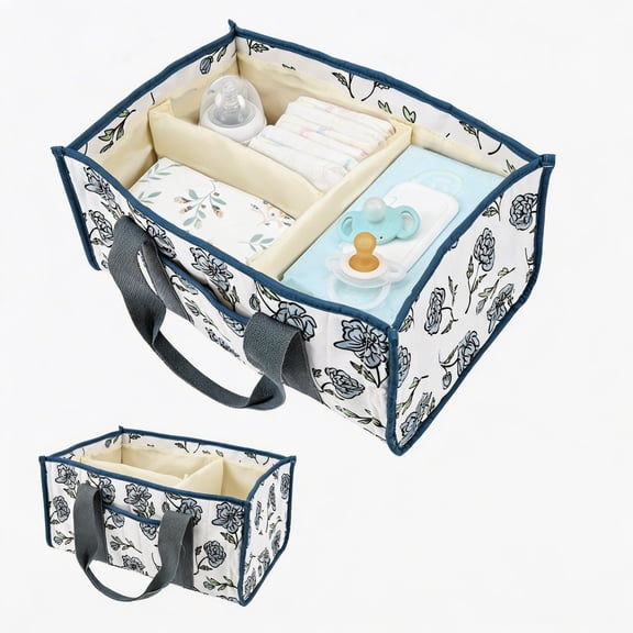 FKSZLL Baby Diaper Caddy Organizer Removable Multi Compartment Quilted Nappy Caddy with Handle and Pocket Baby Bath Basket Car Storage Basket Quilted, Slate Blue