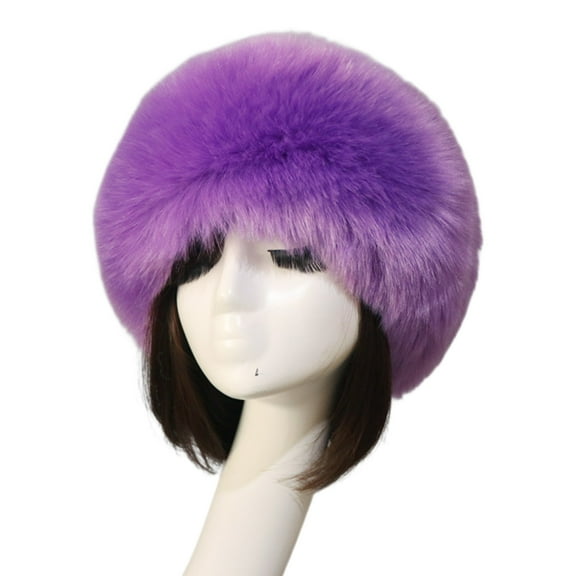 NUZYZ Women Faux Fur Headband Autumn Winter Plush Brimless No Top Soft Fluffy Hat Insulated Winter Accessory ,Purple