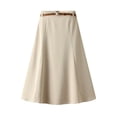 thumbnail image 4 of new spring and summer new simple and fashionable A-line skirt women's suit fabric mid-length apricot skirt women's skirt with belt-Apricot-One Size, 4 of 7