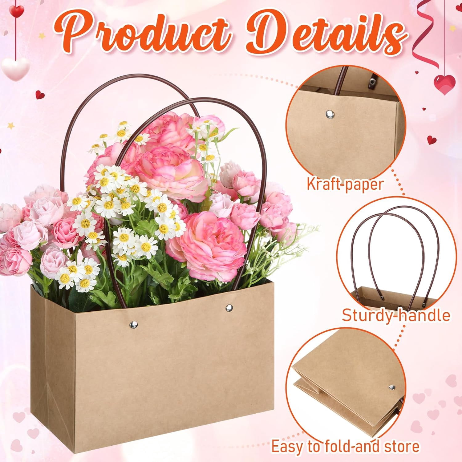 Flower Gift Boxes with Floral Foam Blocks, Bouquet Carrier Bags with Handle, Paper Flower Box for Bouquet, Floral Arrangement Box for Birthday, Wedding, Mother's Day Party Favor
