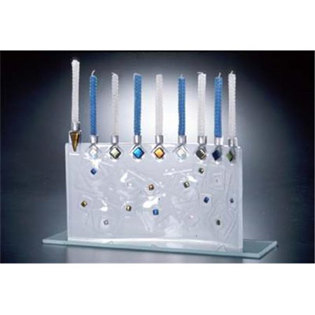 Judaica Kingdom SB-GMEN-JM11 Handmade Glass Geo Frosted Menorah