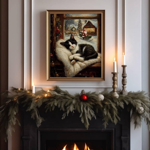 Tuxedo Cat Poster, Cat Wall Art, Festivehome Decor, Black And White Cat Print,, Unframed Poster Size 16x24