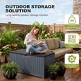 thumbnail image 7 of Dextrus 120 Gallon Outdoor Storage Box, Waterproof Resin Deck Box with Slide-Locking Lid, Multi-Purpose Patio Storage Bench for Patio Cushions, Garden Tools and Pool Accessories, Dark Gray, 7 of 7