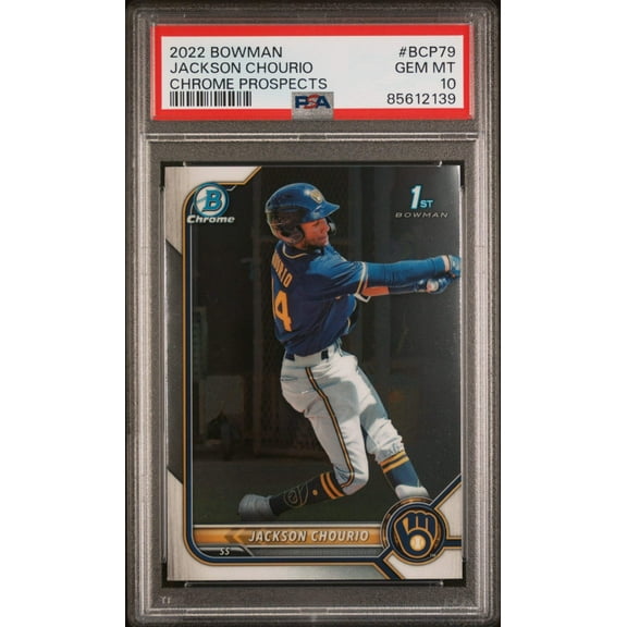Graded 2022 Topps Bowman Jackson Chourio #BCP79 Chrome Prospects Rookie RC Baseball Card PSA 10 Gem Mint