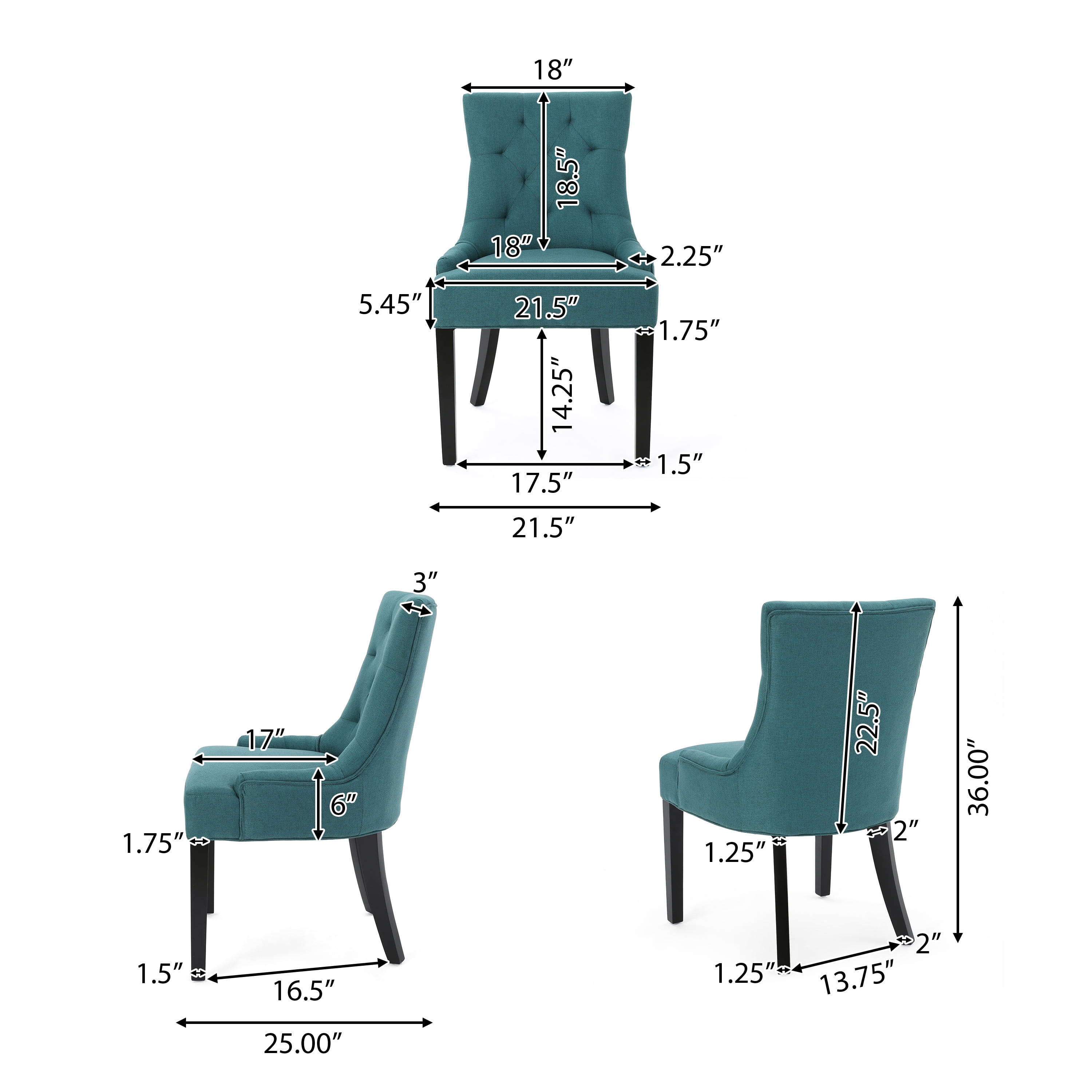 Noble House Tyler Indoor Fabric Dining Chairs, Set of 4, Dark Teal, Espresso